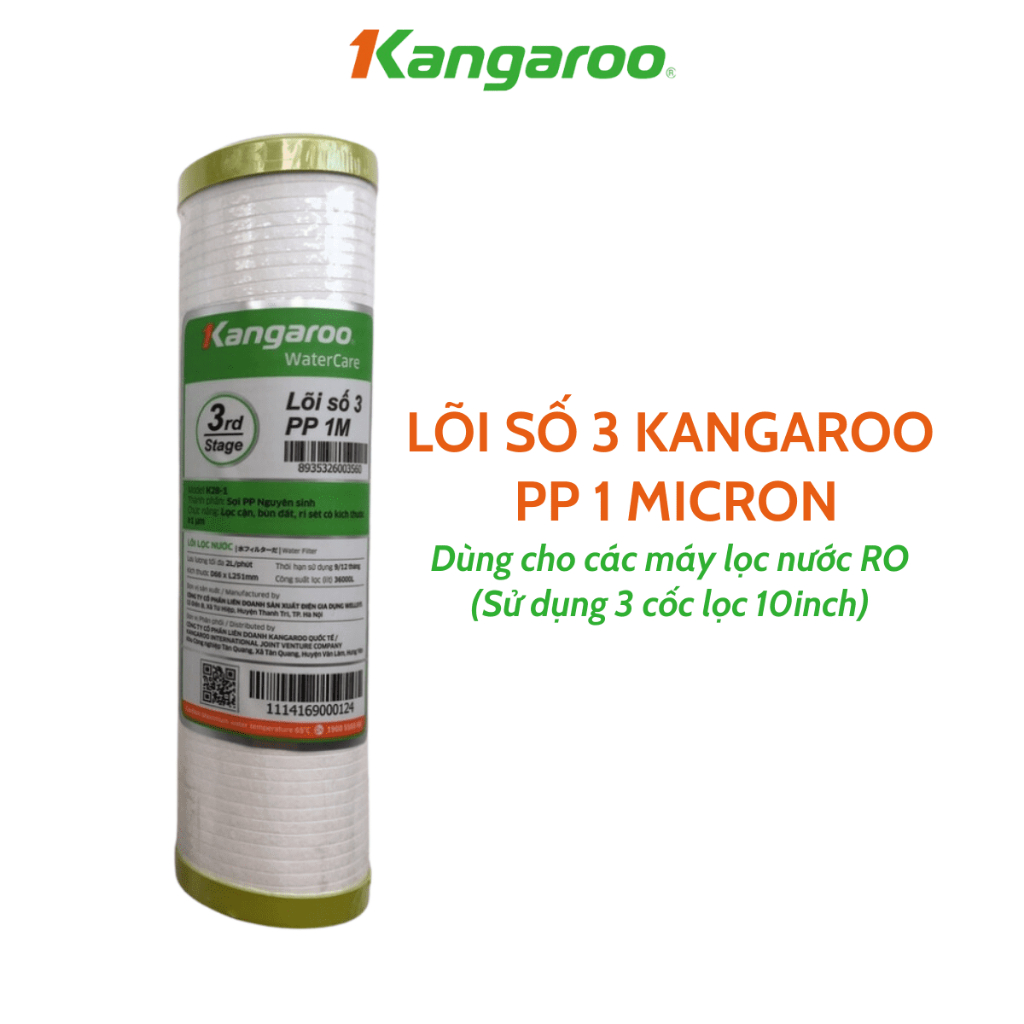 Lõi Lọc Thô Số 3 Kangaroo PP 1 Micron Chính Hãng Dành Cho Máy Lọc Nước RO
