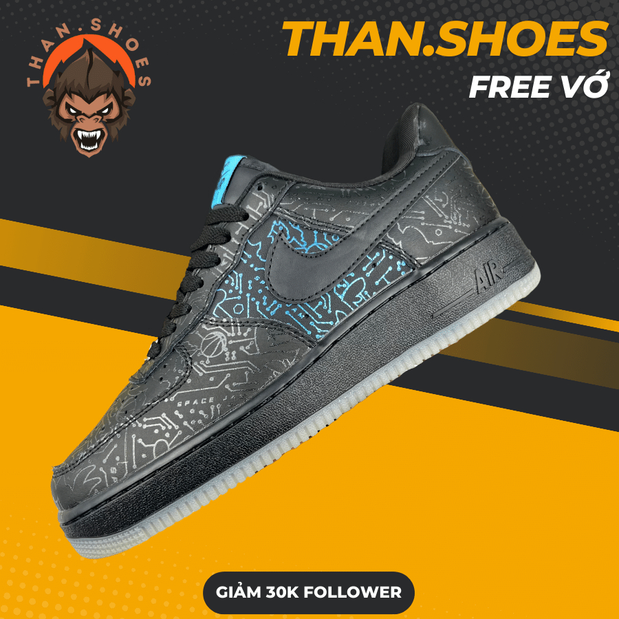 Giày Space Jam x AF1 07 Computer Chip, Af1 Đen Xanh Bản Cao Cấp Than