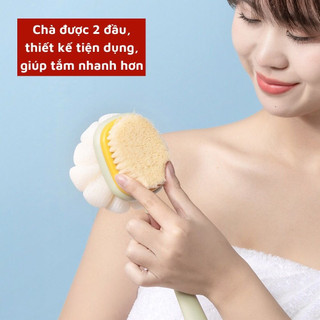 Bông tắm cọ lưng 2 mặt tay cầm dài,Cây chà lưng tắm tạo bọt 2 chi tiết