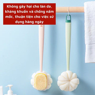 Bông tắm cọ lưng 2 mặt tay cầm dài,Cây chà lưng tắm tạo bọt 2 chi tiết