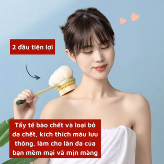 Bông tắm cọ lưng 2 mặt tay cầm dài,Cây chà lưng tắm tạo bọt 2 chi tiết