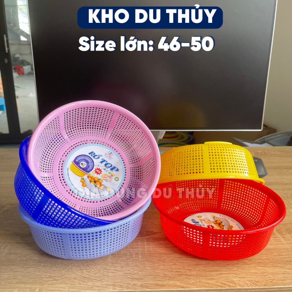 Rổ nhựa tròn lỗ nhỏ size rổ lớn 46 - 50 cm phù hợp vo gạo, đựng rau củ ...