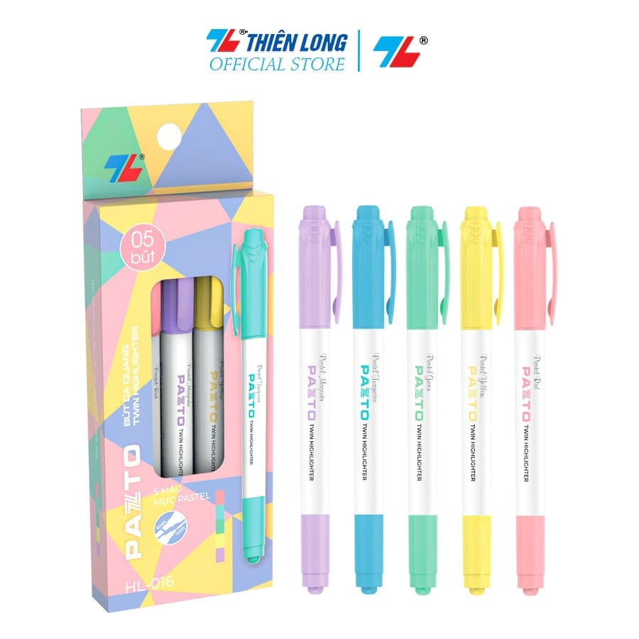 [Tặng kèm bút gel]Bút dạ quang màu Pastel Thiên Long Pazto HL-016 - Bút dạ quang rửa được - Không để lại vết