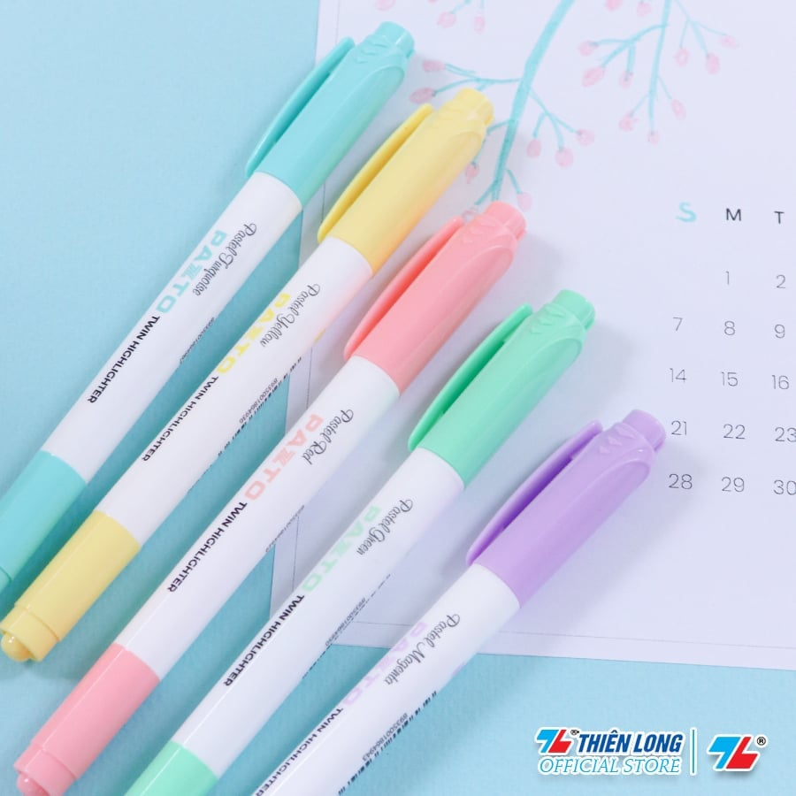 [Tặng kèm bút gel]Bút dạ quang màu Pastel Thiên Long Pazto HL-016 - Bút dạ quang rửa được - Không để lại vết