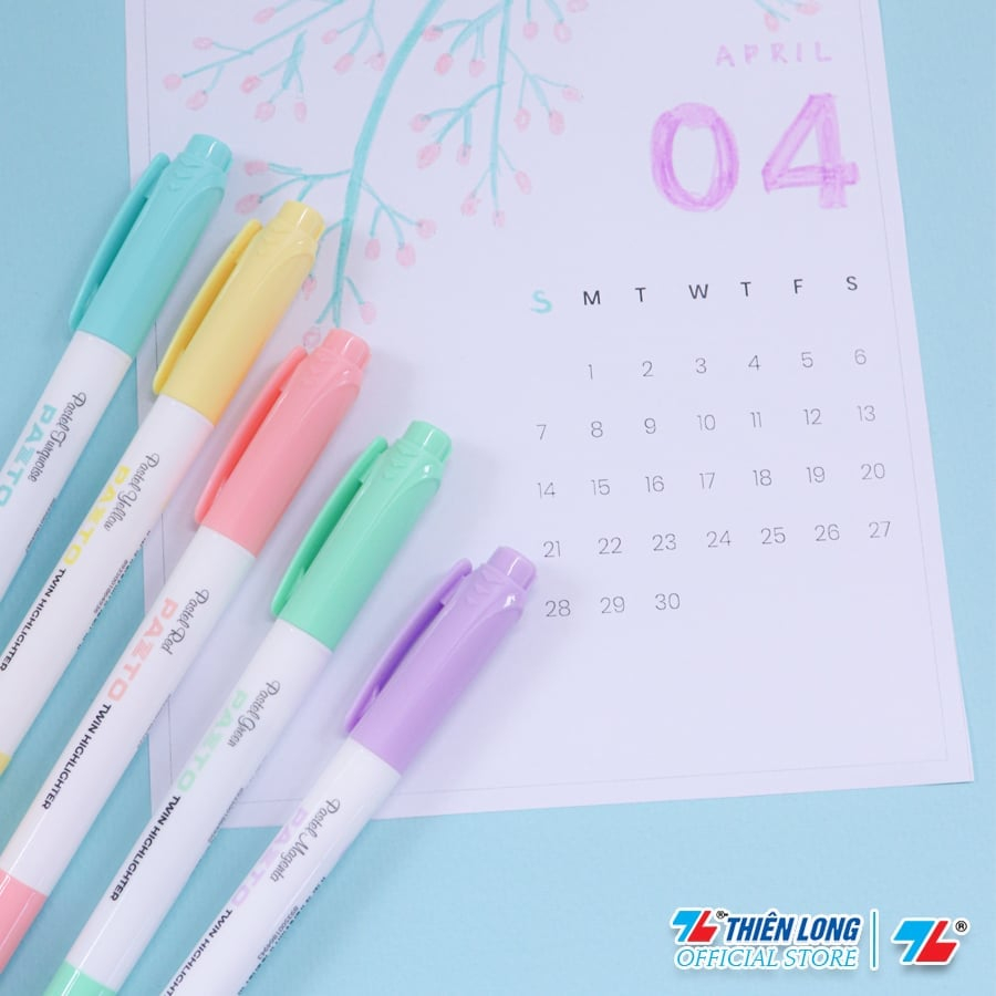 [Tặng kèm bút gel]Bút dạ quang màu Pastel Thiên Long Pazto HL-016 - Bút dạ quang rửa được - Không để lại vết