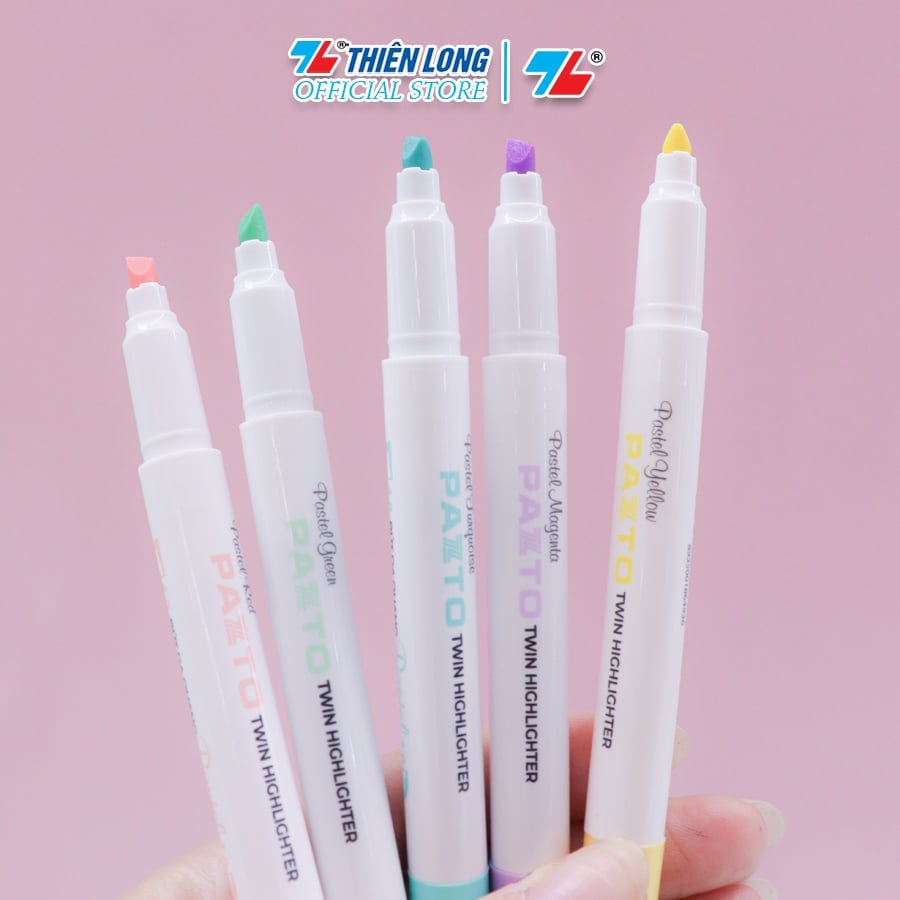 [Tặng kèm bút gel]Bút dạ quang màu Pastel Thiên Long Pazto HL-016 - Bút dạ quang rửa được - Không để lại vết