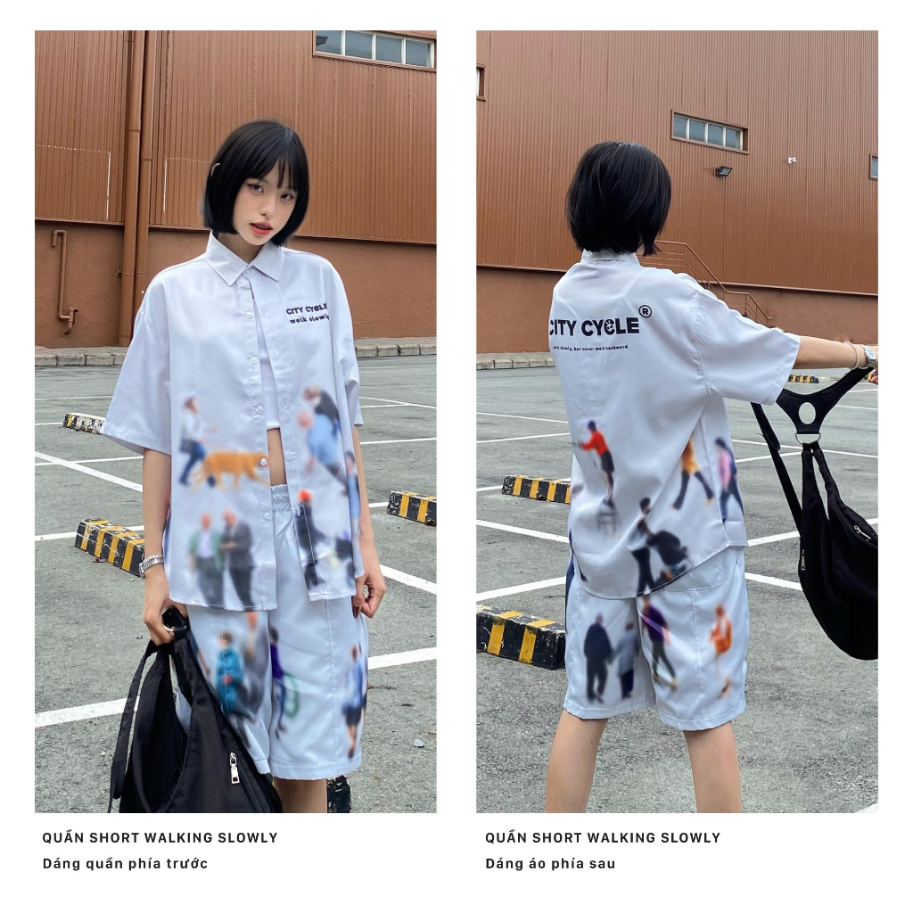 Quần Short Walking Slowly City Cycle Vải TC dệt chéo form rộng oversize unisex