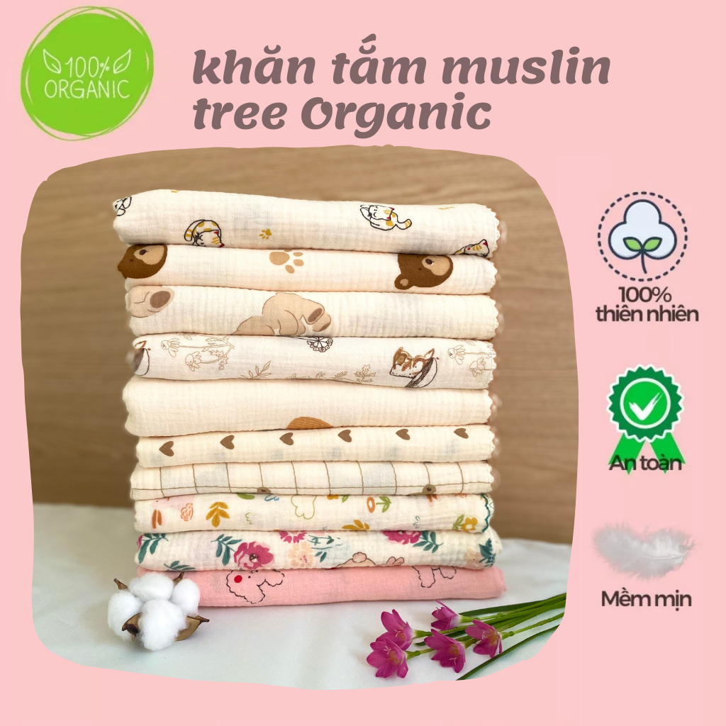 Khăn tắm xô Muslin Tree Organic cao cấp, khăn đa năng cho bé. | Shopee ...