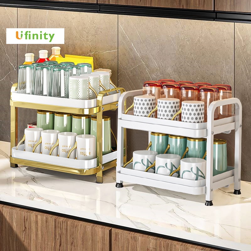 Lifinity Khay Úp Cốc 2 tầng Đa Năng-Kệ Đựng Gia Vị Đa Năng Có Khay Ráo Nước, Khung Thép Cao Cấp Chống Gỉ