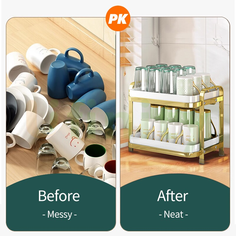 Lifinity Khay Úp Cốc 2 tầng Đa Năng-Kệ Đựng Gia Vị Đa Năng Có Khay Ráo Nước, Khung Thép Cao Cấp Chống Gỉ