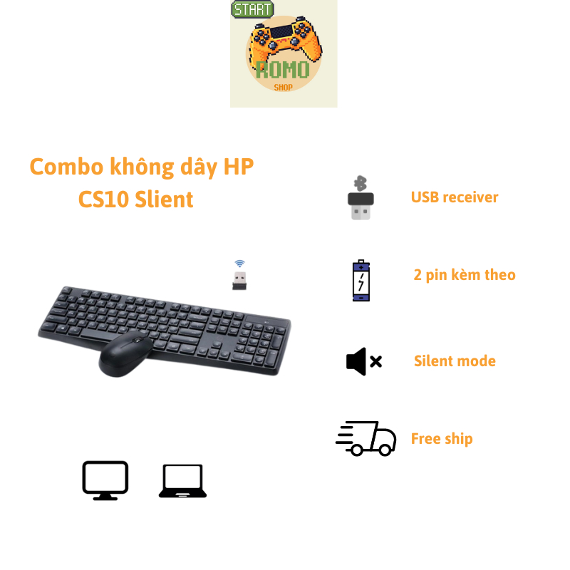 Thanh lý mới 100% - Bộ phím và chuột wireless Silent HP CS10 - Keyboard ...