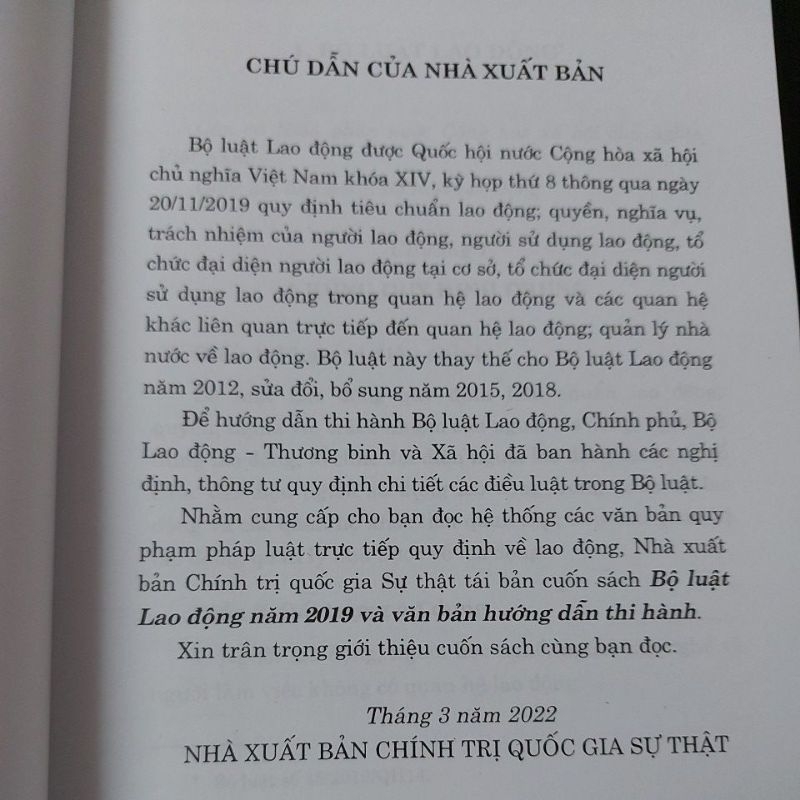 Sách - Bộ luật Lao động năm 2019 và văn bản hướng dẫn thi hành (NXB Chính trị quốc gia sự thật)