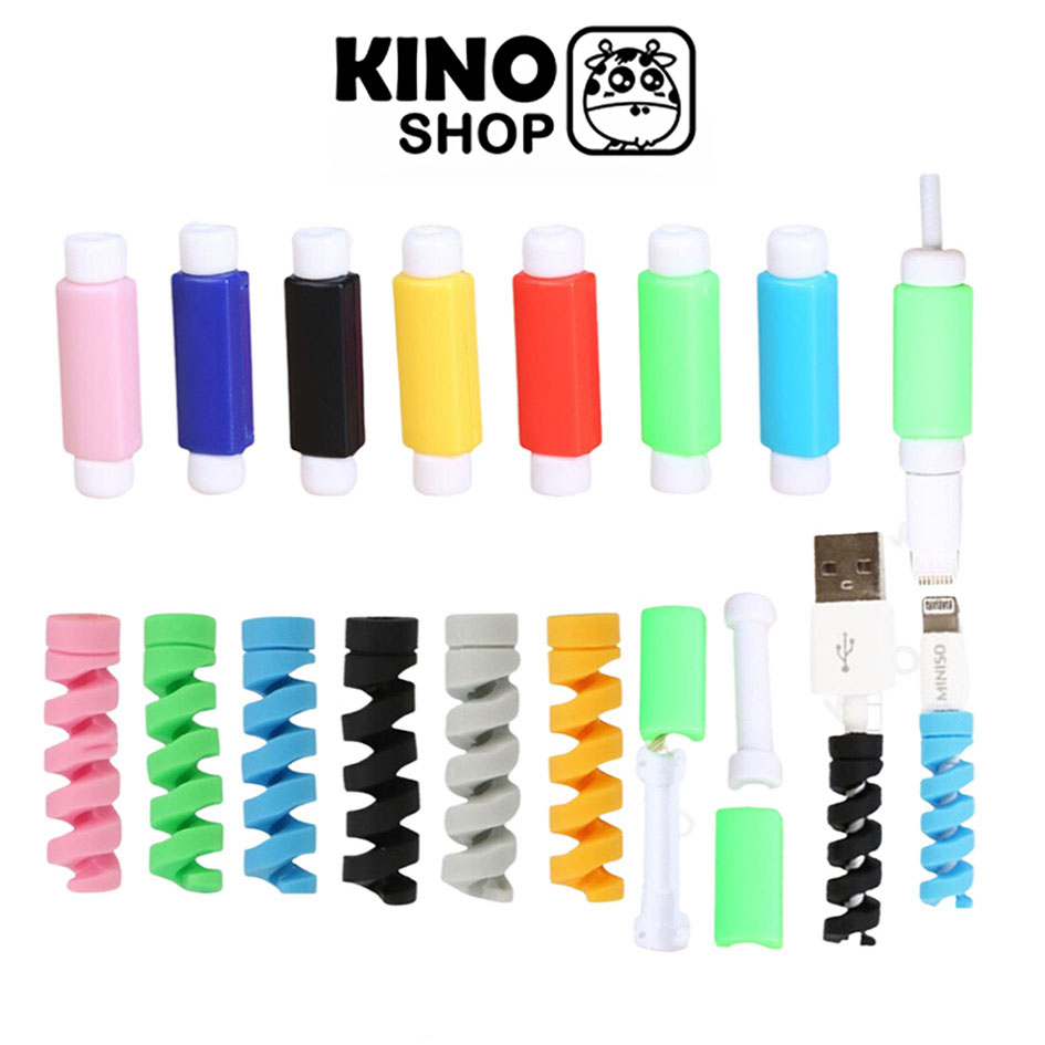 Dây quấn nút lò xo silicon quấn kẹp bảo vệ 2 đầu dây chống gãy đứt cáp sạc tai nghe trơn hoạt hình dễ thương