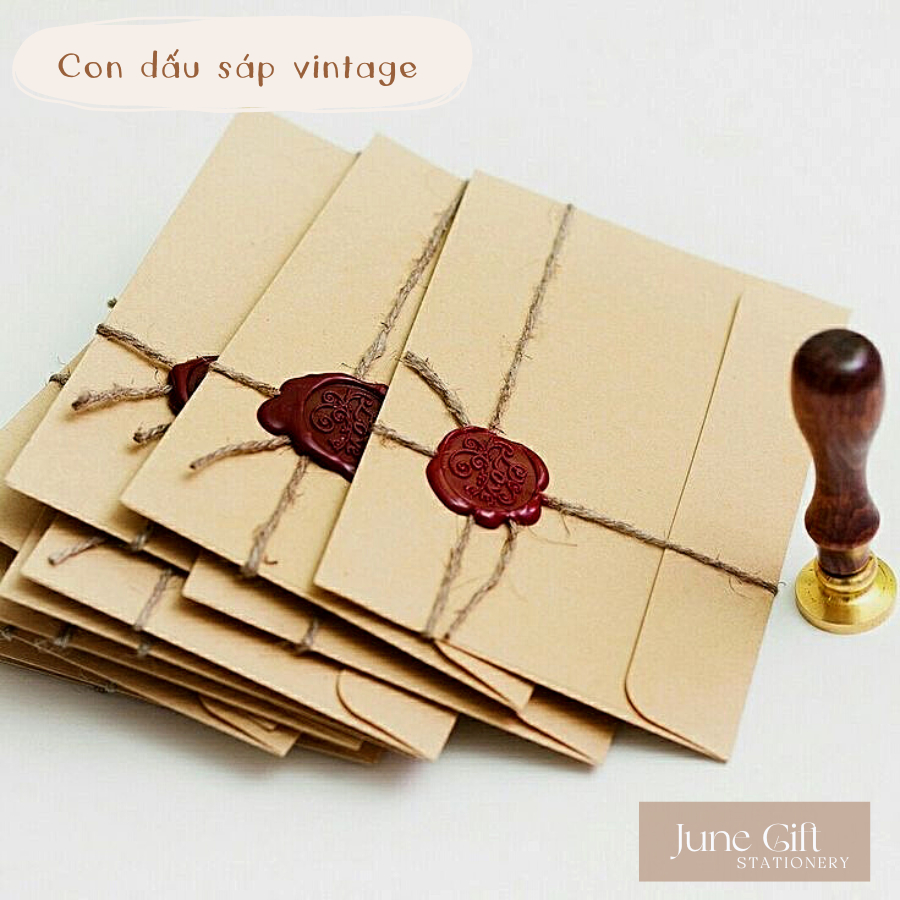 Set 5 con dấu sáp vintage đính phong bì, thư tay quà tặng handmade ...