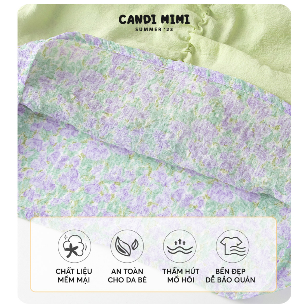 Áo Bé Gái Cách Điệu Giả Yếm 2 Lớp CANDI MIMI 2023 - Vải Hoạ Tiết Hoa, Thấm Hút Mồ Hôi - Phong Cách Hàn Quốc