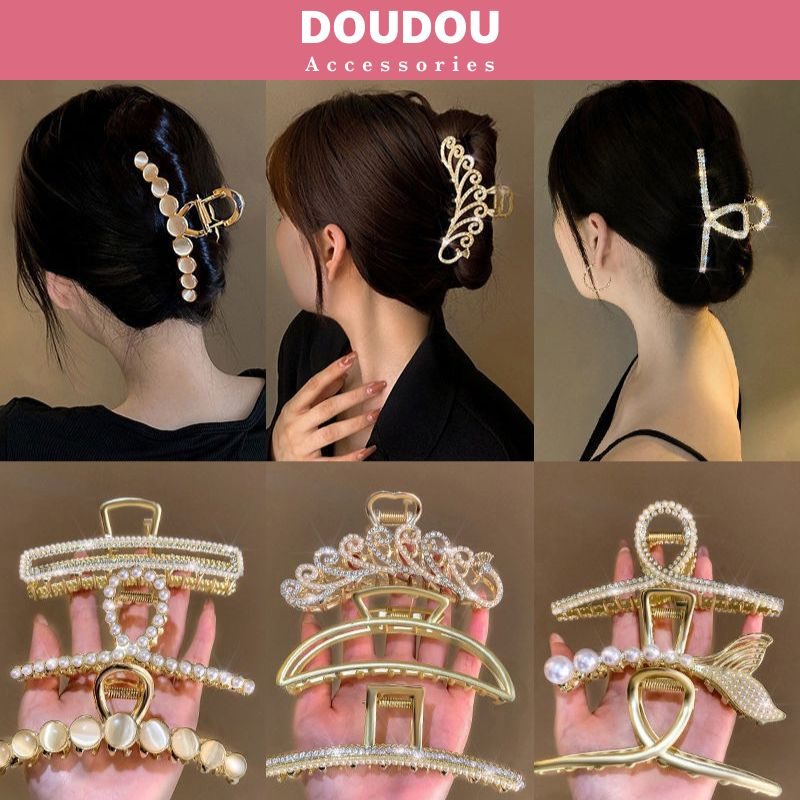 Kẹp tóc kim loại Doudou Kẹp càng cua Cặp tóc Kẹp tóc ngọc trai nhân tạo phong cách Hàn Quốc ZJ023