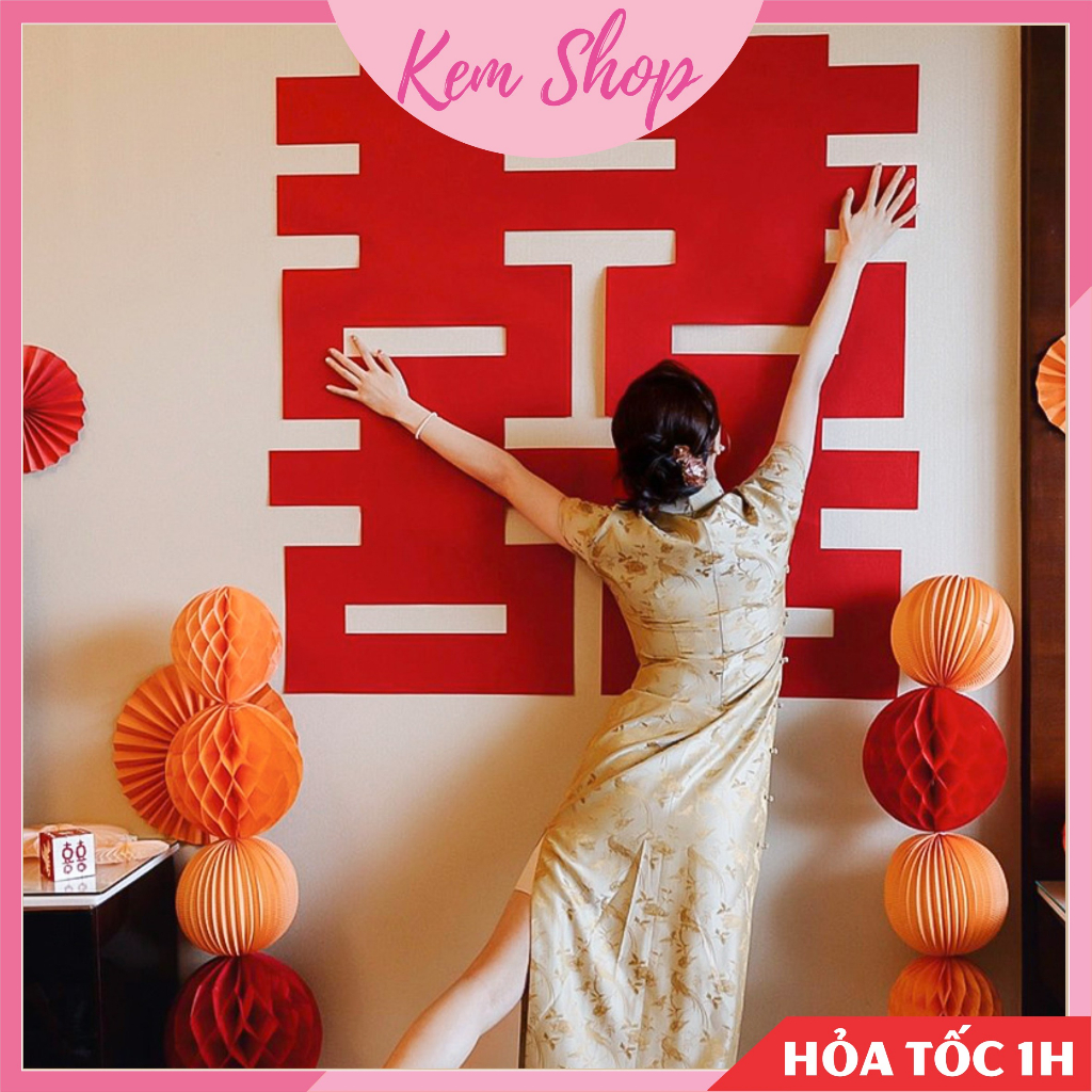 Chữ hỷ vuông vải nỉ dạ phong cách Trung Hoa trang trí đám cưới, chụp ảnh cưới - Kem Shop K351