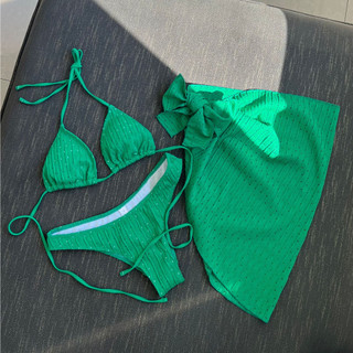 Bikini Ba Mảnh Kèm Khăn Quấn Màu Thời Trang Phong Cách Quyến Rũ
