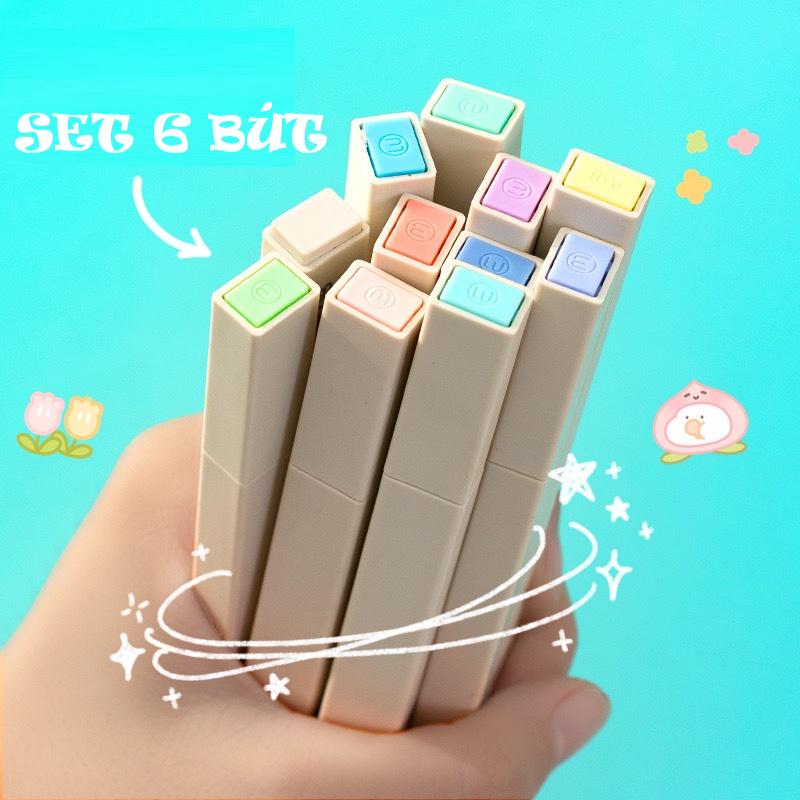 Bút dạ đánh dấu Cute - Set 6 Bút highlight nhiều màu pastel nhớ dòng