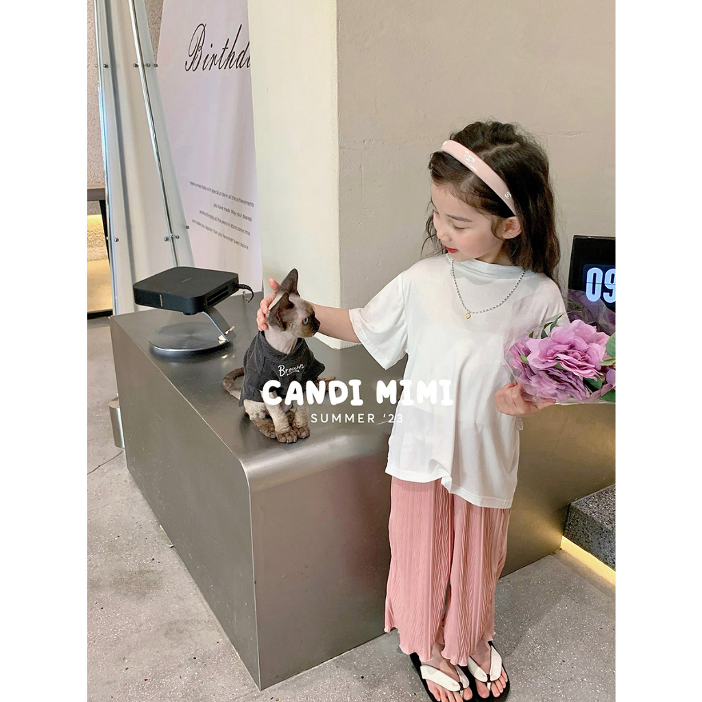 Áo Phông Trơn Bé Gái CANDI MIMI 2023 - Thun Cotton Mềm Mại Thấm Hút Mồ Hôi - Phong Cách Hàn Quốc