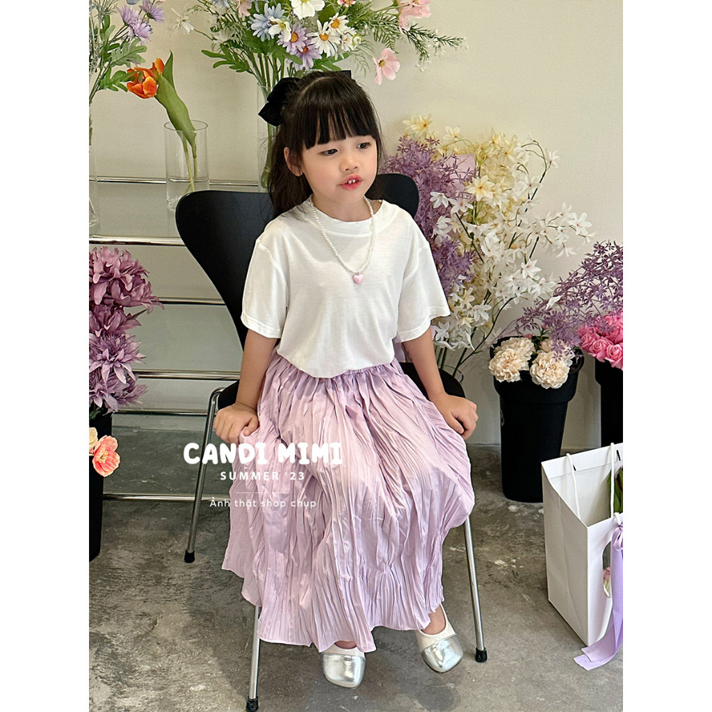 Áo Phông Trơn Bé Gái CANDI MIMI 2023 - Thun Cotton Mềm Mại Thấm Hút Mồ Hôi - Phong Cách Hàn Quốc