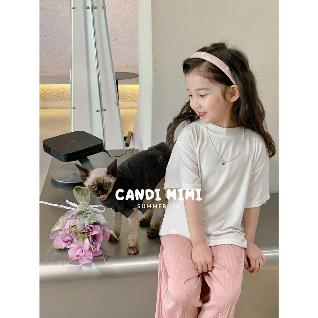 Áo Phông Trơn Bé Gái CANDI MIMI 2023 - Thun Cotton Mềm Mại Thấm Hút Mồ Hôi - Phong Cách Hàn Quốc