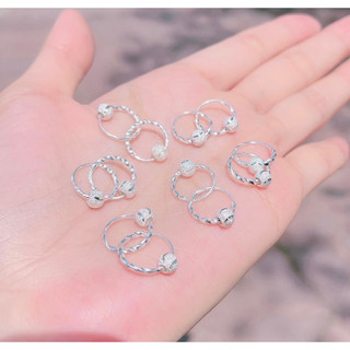 Khuyên tai bạc ta LoPa dáng tròn mix bi cát vừa xinh( lớn bé đều đeo được)