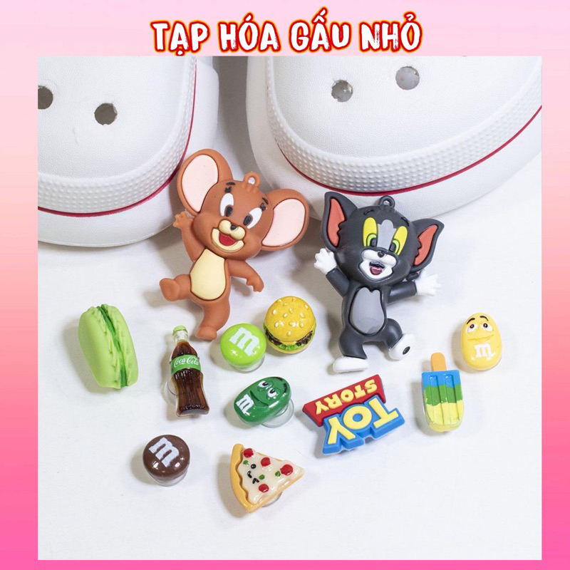 Bộ STICKER CHARM NỔI 3D MÈO & CHUỘT GẮN DÉP CÁ SẤU,DÉP CÀ RỐC,DÉP SỤC ...