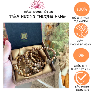 Vòng tay trầm hương tròn đơn 8mm 21 hạt mix charm hoa sen-phong thủy bình an-Trầm hương Hội an