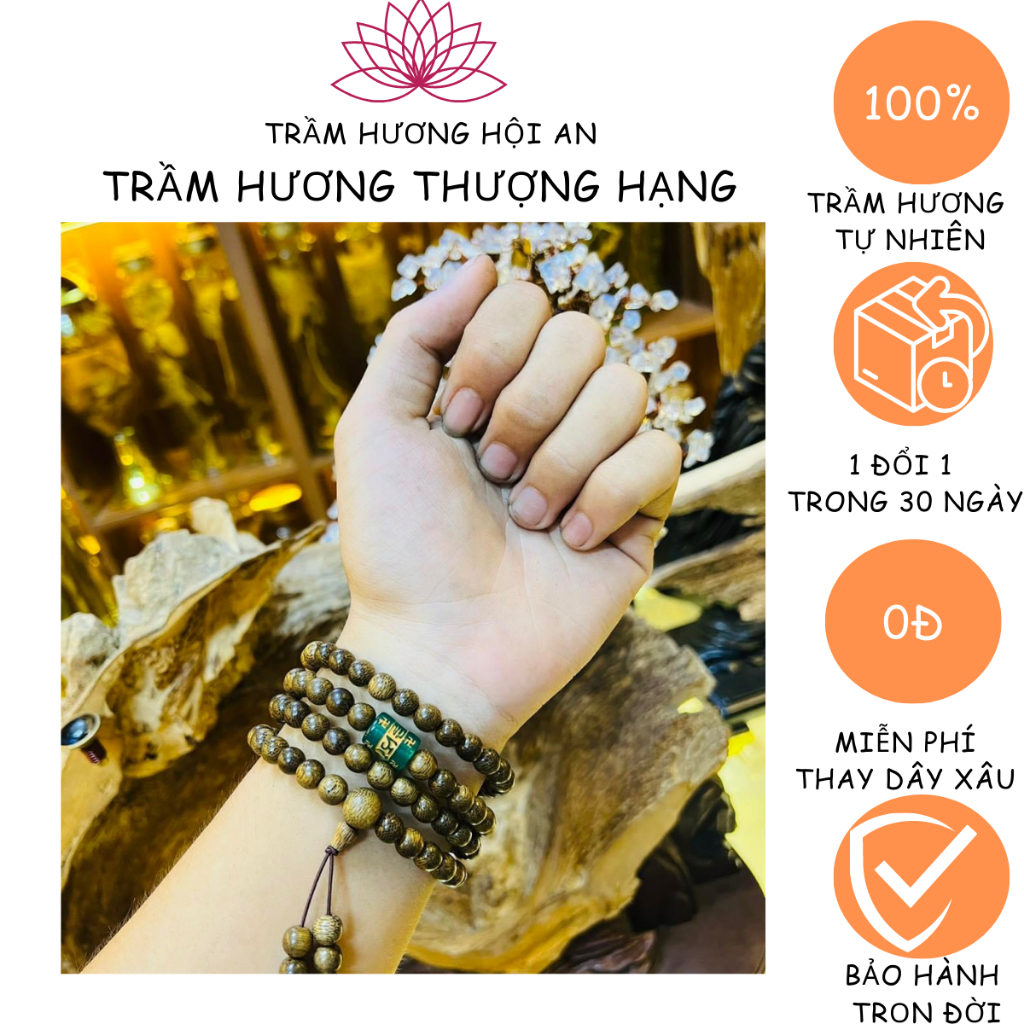 [Hàng mới về]Vòng tay bằng trầm hương tốc tự nhiên 108 hạt 6mm, charm Omani đủ màu-Thanh lịch-Đẹp-Trầm Hương Hội an