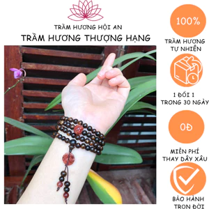 Vòng tay bằng Trầm hương sánh chìm 108 6 ly mix đá thạch anh, đẹp, dễ thương và cá tính, Bình An may mắn.