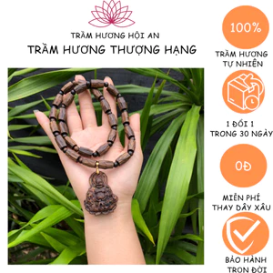 Vòng dây chuyền bằng trầm hương sánh chìm mix charm mặt phật-Trầm hương Hội an.