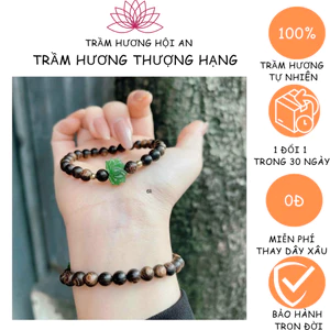 Vòng tay trầm hương sánh chìm 6ly mix sen thạch bích-thời trang nữ,đẹp,dễ thương-Trầm Hương HỘI AN