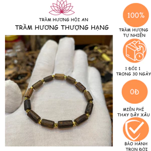 Vòng đeo tay bằng trầm hương chìm, Philippines 6mm mix charm bi vàng 18:k- phong cách sang trọng và đẳng cấp