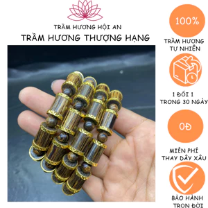 Vòng tay bằng trầm hương sánh chìm-kiểu trúc bọc và:ng Nam nữ Bình dân màu đen đậm-Trầm Hương Hội an