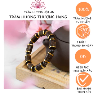 Vòng tay bằng trầm hương sánh chìm kiểu trúc 10li bọc 10Ka thời trang thanh lịch phong thủy may mắn.