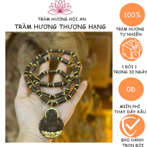 Vòng tay bằng trầm hương sánh chìm 8li bọc vàng-kèm mặt phật-Bình an-Tài lộc-Phật pháp-Trầm Hương Hội an