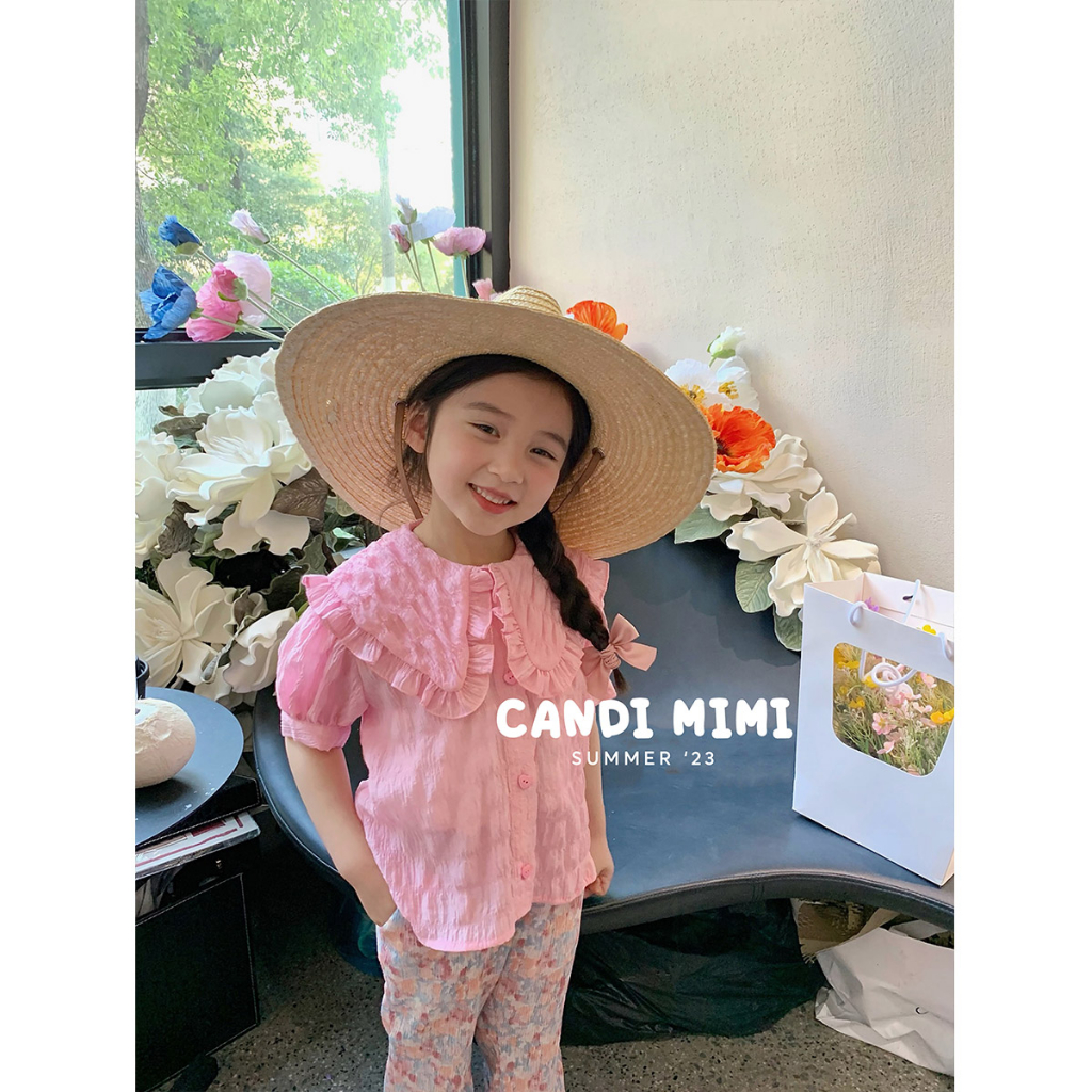 Áo Sơ Mi Cách Điệu Bé Gái CANDI MIMI 2023 - 2 Lớp Mềm Mại Thấm Hút Mồ Hôi - Phong Cách Hàn Quốc