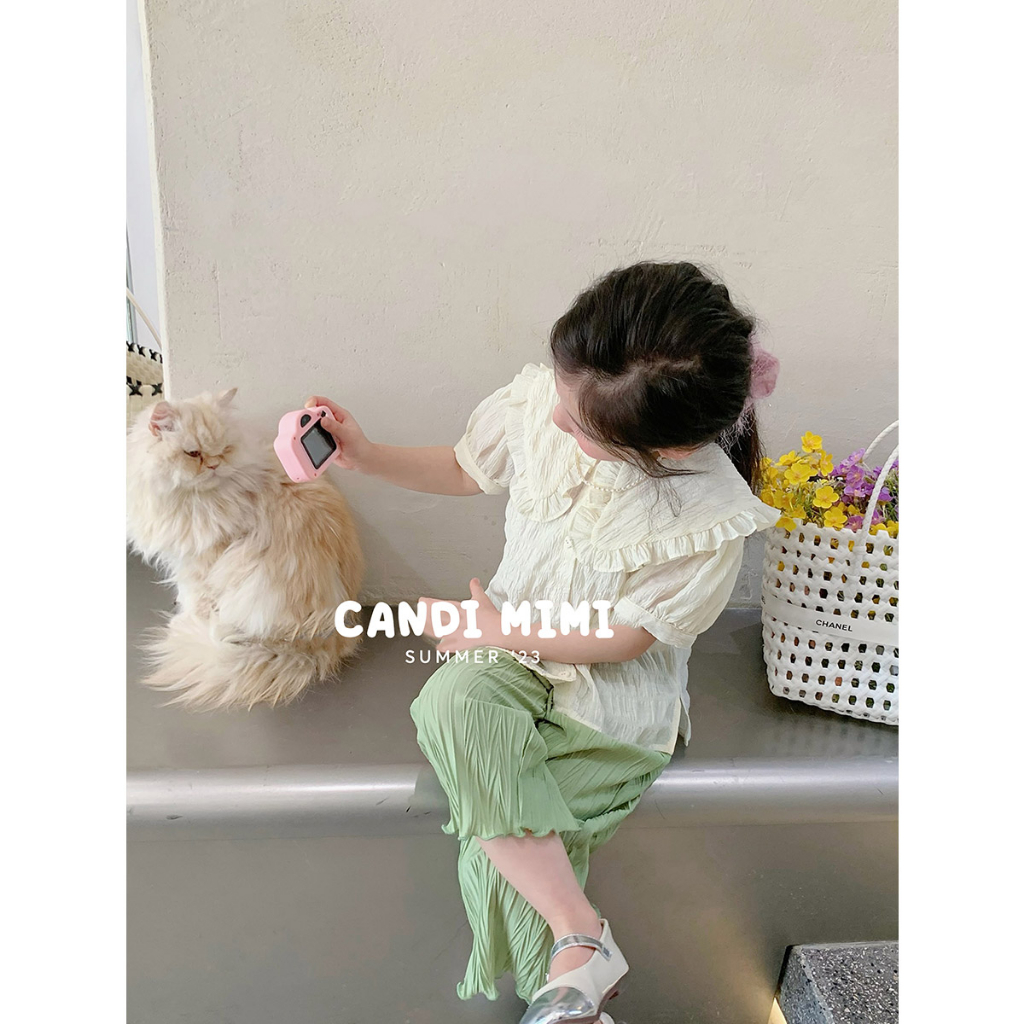 Áo Sơ Mi Cách Điệu Bé Gái CANDI MIMI 2023 - 2 Lớp Mềm Mại Thấm Hút Mồ Hôi - Phong Cách Hàn Quốc