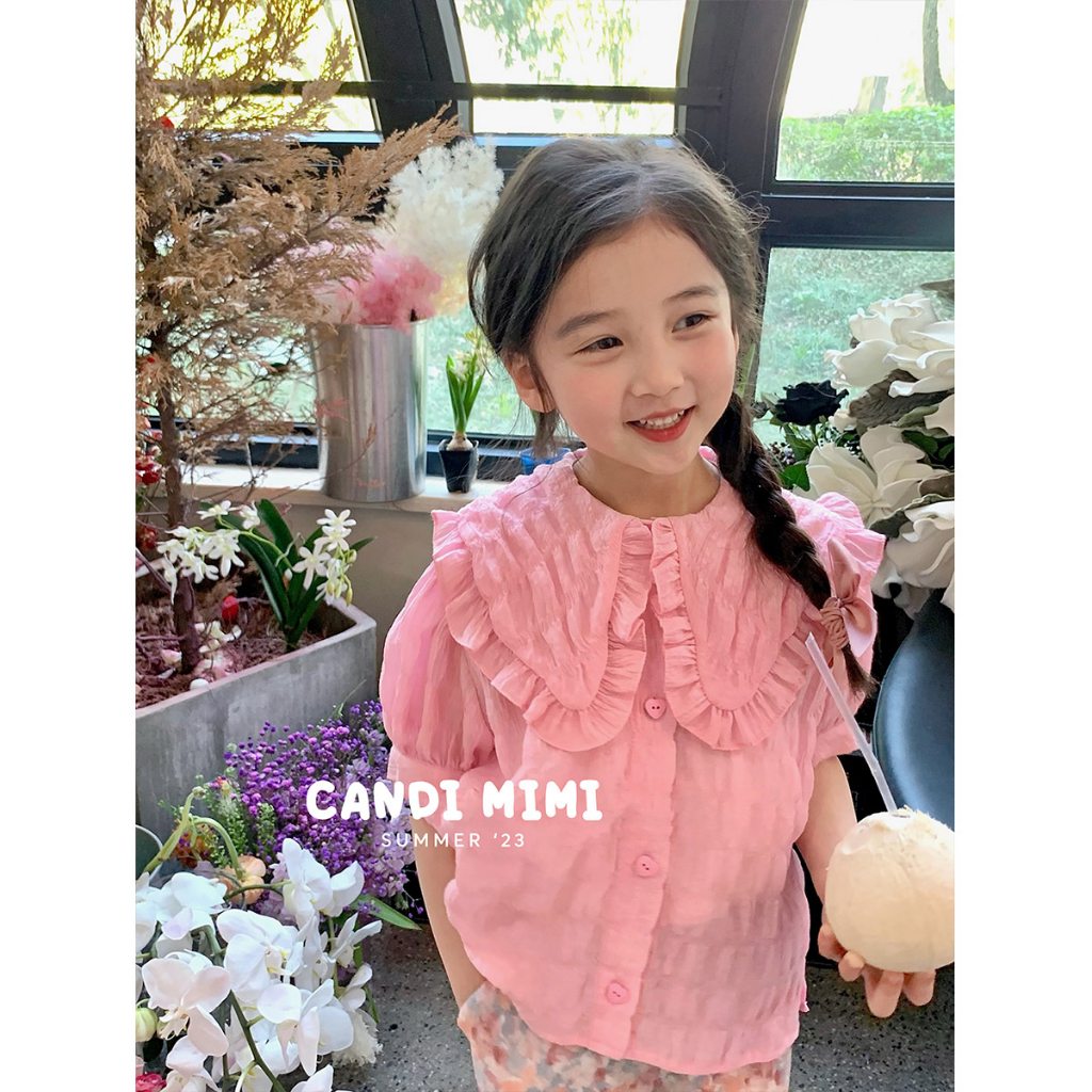 Áo Sơ Mi Cách Điệu Bé Gái CANDI MIMI 2023 - 2 Lớp Mềm Mại Thấm Hút Mồ Hôi - Phong Cách Hàn Quốc