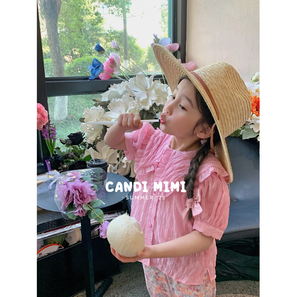 Áo Sơ Mi Cách Điệu Bé Gái CANDI MIMI 2023 - 2 Lớp Mềm Mại Thấm Hút Mồ Hôi - Phong Cách Hàn Quốc