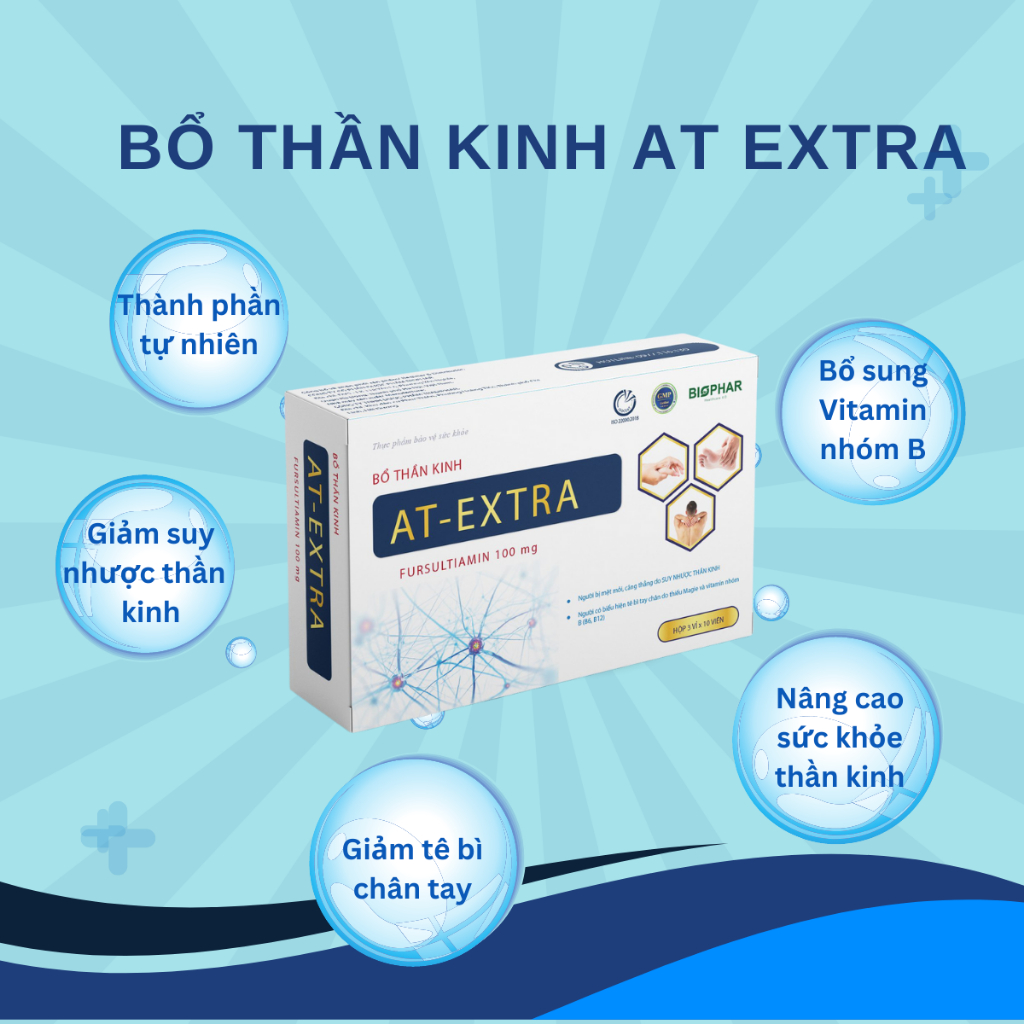 Viên uống bổ thần kinh Biophar AT Extra giảm suy nhược thần kinh, giảm tê bì chân tay - Hộp 30 viên