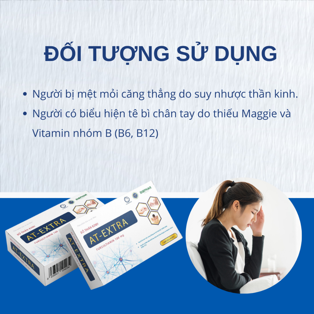 Viên uống bổ thần kinh Biophar AT Extra giảm suy nhược thần kinh, giảm tê bì chân tay - Hộp 30 viên