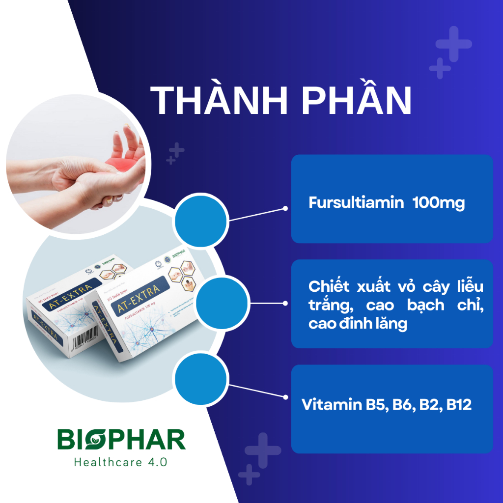 Viên uống bổ thần kinh Biophar AT Extra giảm suy nhược thần kinh, giảm tê bì chân tay - Hộp 30 viên