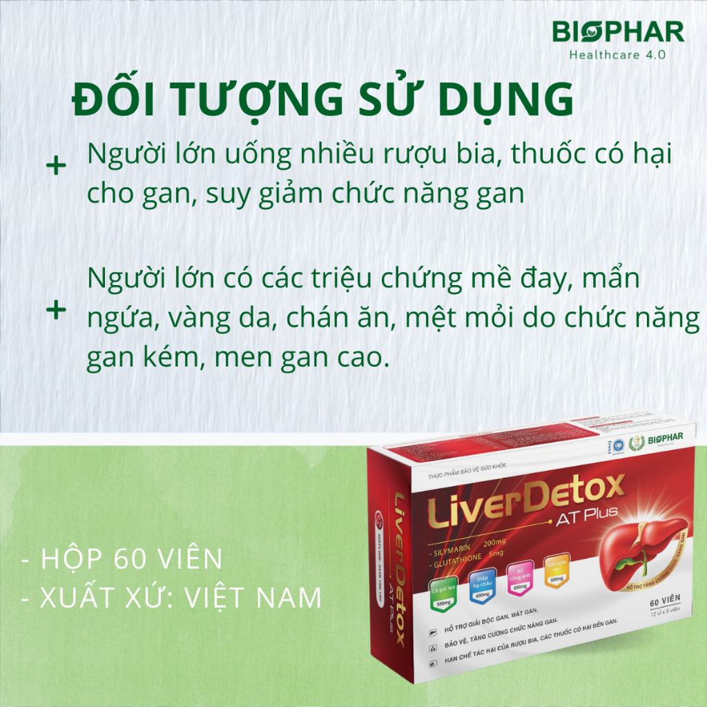 Viên uống hỗ trợ thải độc gan mát gan Biophar Liver Detox tăng cường chức năng gan - Hộp 60 viên