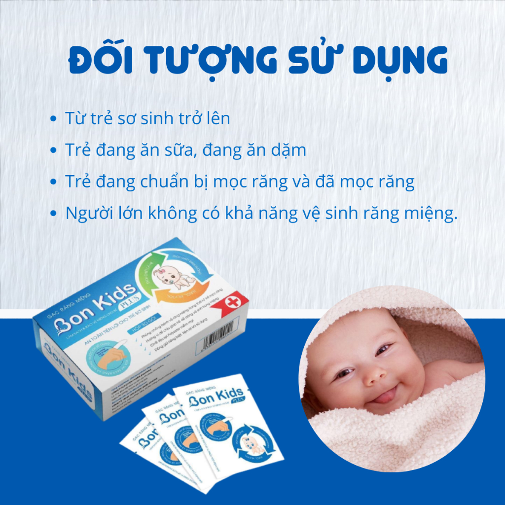 Gạc rơ lưỡi cho bé Biophar Bon Kids tưa lưỡi trẻ em sơ sinh làm sạch nướu, lợi, răng vệ sinh an toàn