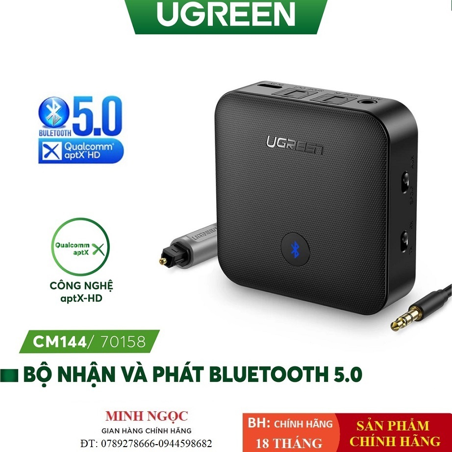 Bộ nhận và phát Bluetooth 5.0 hỗ trợ SPDIF Optical và atpX Ugreen CM144 ...