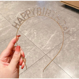 Bờm cài tóc Happy Birthday đính đá lấp lánh, bờm băng đô cài tóc sinh nhật phong cách Hàn Quốc YẾN NHI SHOP