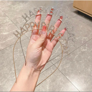 Bờm cài tóc Happy Birthday đính đá lấp lánh, bờm băng đô cài tóc sinh nhật phong cách Hàn Quốc YẾN NHI SHOP