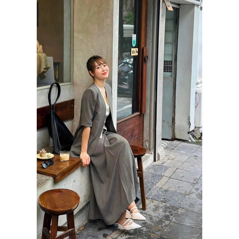 Bộ -Áo blazer nữ & Chân váy [MAY THEO SỐ ĐO] - chất liệu đũi, 2 lớp, lót lụa, XÁM GHI - Tiệm may Diluclothing